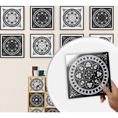 10pcs/set Black & White Gray Hard Tiles Sticker Kitchen Bathroom Wardrobe Art Mural Peel & Stick Oil-proof Ceramics Wallpaper