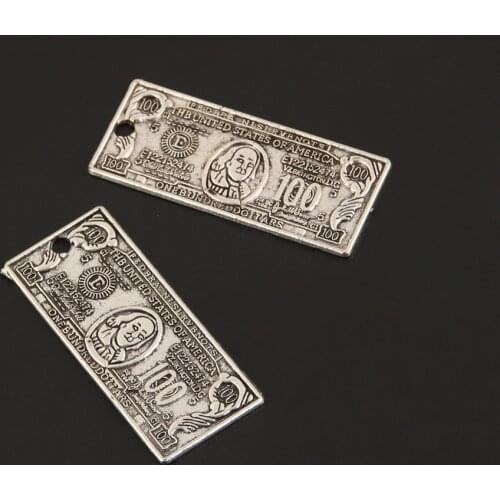 10Pcs Silver Color 100 Dollars Charms Coin Money Pendant Finding Diy Necklaces ChokeJewelry Crafts
