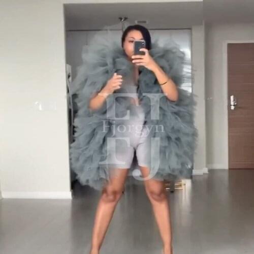 2021 New Fashion Tiered Top Elegant Ruffle Gray Tulle Puffy Vest Custom Made Casual Top Free Ship