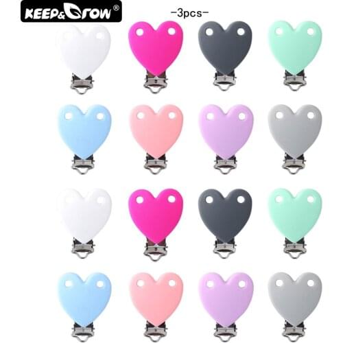 Keep&Grow 3Pcs Heart Shaped Silicone Pacifier Clips BPA Free Baby Teether For DIY Pacifier Chain Nipple Holders Toy Accessories