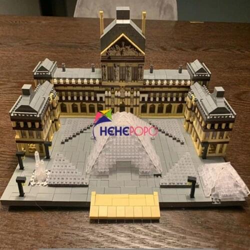 No.8040 World Architecture Paris Louvre Museum 3D Model DIY Miniature Diamond Building Blocks Toy for Children No Box