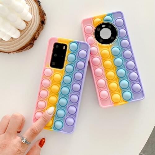 Squishy Rainbow beans Pop Fidget Toy case for Huawei Mate 40 Pro mate30 P40 P30 Nova 8 7 6 Pro Antistress Sensory Game Cover