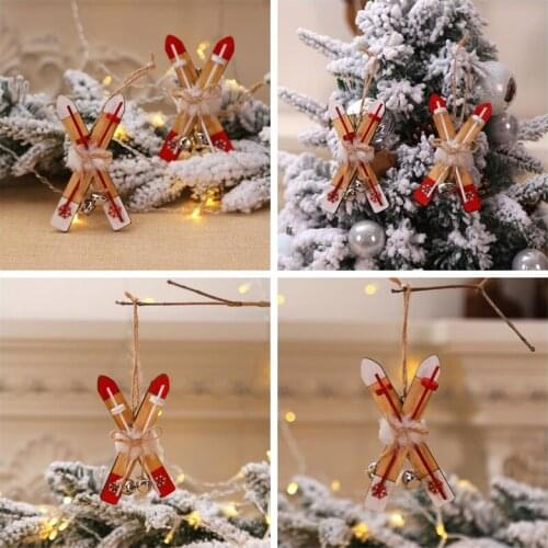 Wooden Sled Christmas Decoration For Home Wooden Ski Bell Xmas Ornaments Kids Gift For Home Navidad New Year Party Decor 2021