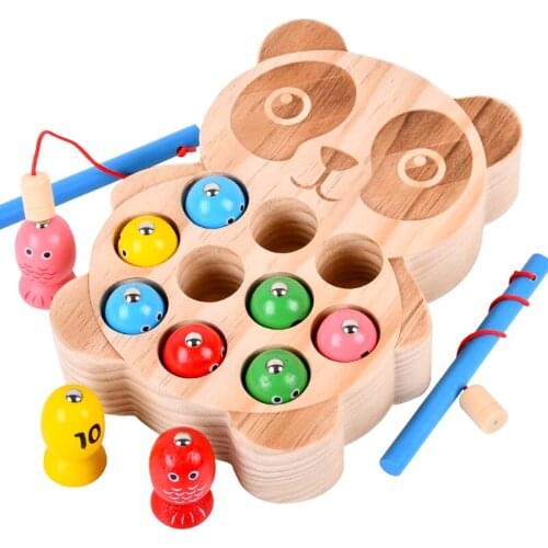 Kids Wooden Montessori Toy Magnetic Fishing Toy Game Baby Early Educational Puzzle Toy For Children Interactive Outdoor Play Set