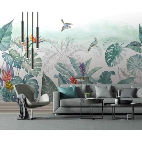 Custom size mural tropical plants flowers and birds background mural home decoration living room bedroom background 3d wallpaper