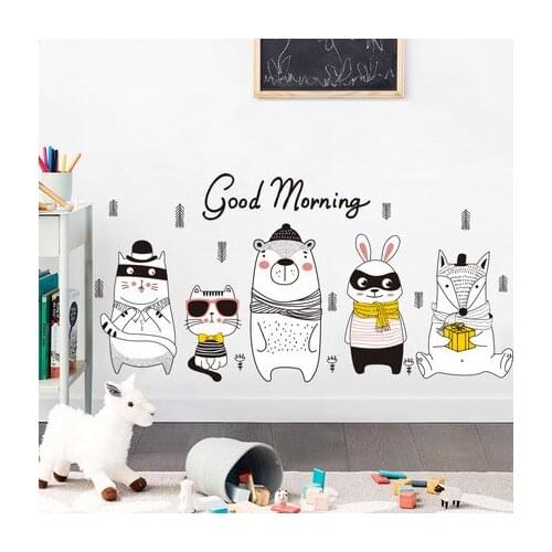 Good Morning Creative Kids Room Decoartion Wall Sticker Cartoon Animal Painting for Baby Room Wall Decals Art Poster
