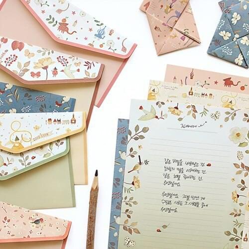 Korea original floral sweet letter envelope set Vintage ideas cute cartoon letter 4 stationery +2 envelope