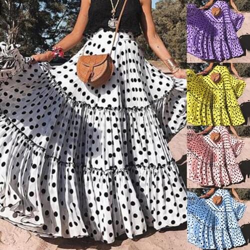 Summer Women Plus Size Polka Dot High Waist Ruffled A Line Swing Maxi Skirt юбочка сексуальная dropshipping