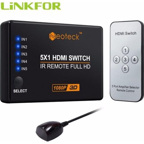 LiNKFOR 5 Port HDMI Switch Splitter Hub Video Switch with IR Remote Control HDMI Switcher Full HD 1080P 3D for PS3 Xbox PS4 DVD
