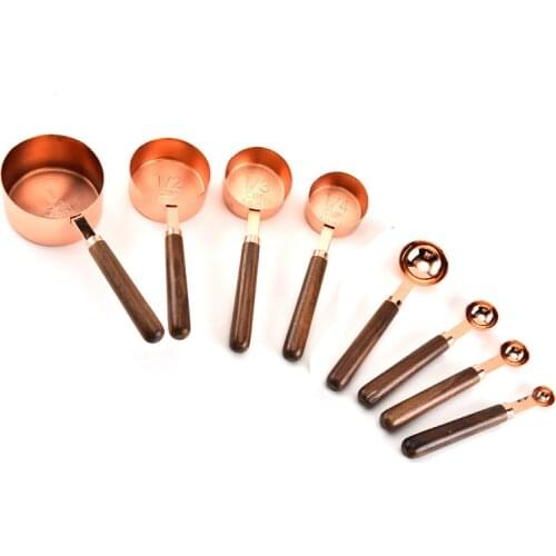 Copper Measuring Cup and Spoon Stackable Set of 8,Rose Gold,Copper-Plated Top-Quality Stainless Steel,Satin + Mirror Polish