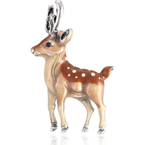 Lovely brown gray enamel deer fawn animal brooch pins for women