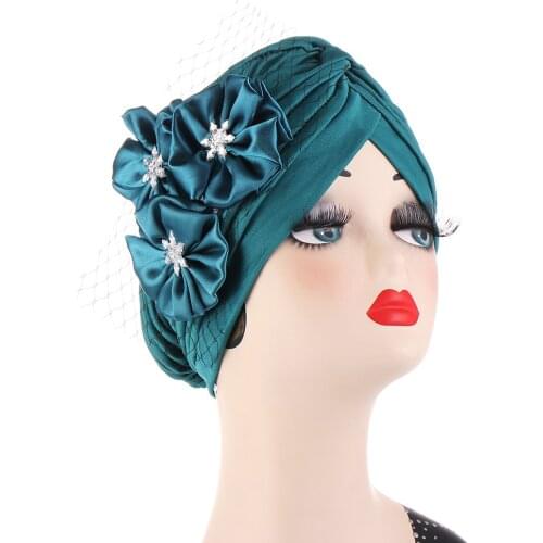 Fashion Hats Womens Ruffle Turban Headwear With Big Poplin Flower Cocktail Wedding Tea Party Hat Indian Turban Hats