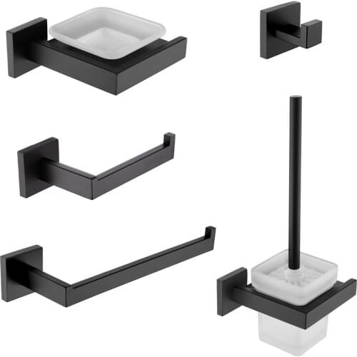 304 Stainless Steel Matte Black Bath Hardware Sets Towel Bar Robe Hook Soap Dish Toilet Brush Paper Holder Bathroom Accessories