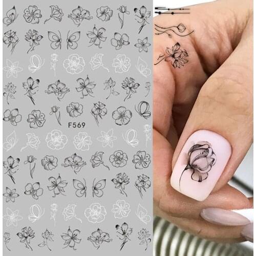 1 pc Black White 3D Nail Art Stickers Sliders Flowers Leaves Mandala Leaf Geometry Adhesive Nail Decals Foil Design Decoration
