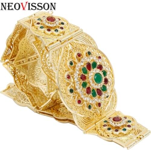NEOVISSON Algeria Chic Caftan Crystal Waist Belt for Women Ethnic Wedding Body Jewelry Holland Gold Color Metal Waist Chain
