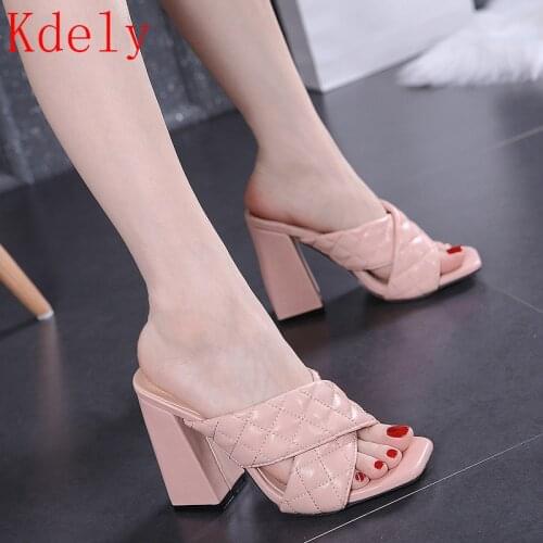 2020 New Fashion Designer Weave Knitted Women Slippers Runway Brand Crossover High Heels Shoes Ladies Summer Sandals Mules Shoes