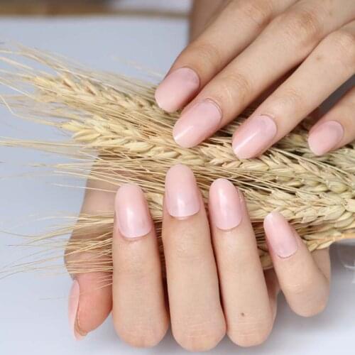 Solid color fashion candy oval decorative fake nails long round section Soft pink P01X-1