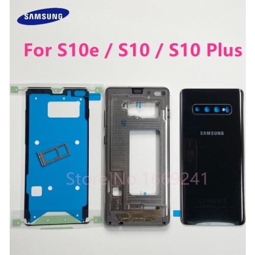 For SAMSUNG Galaxy S10e G970F S10 G973F S10 Plus G975F Full Housing Battery Door Complete Case Back Glass Cover Middle Frame