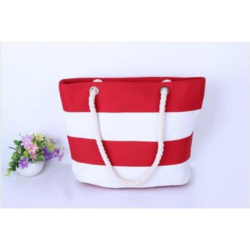 Striped Printed Canvas Shoulder Bag Large Capacity Vacation Beach Bag for Women Hemp Rope Tote Bag Female Casual Handbags