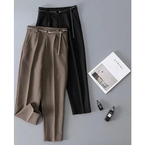 Straight casual suit pants womens plus size 2021 spring and autumn new Korean version of all-match high waist black trousers