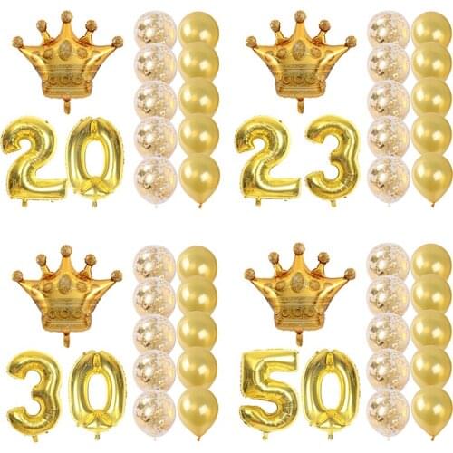 1set Gold Crown 2 Number Foil Balloons Happy Birthday Balloons Baby Shower Aldult Happy Birthday Party Decorations
