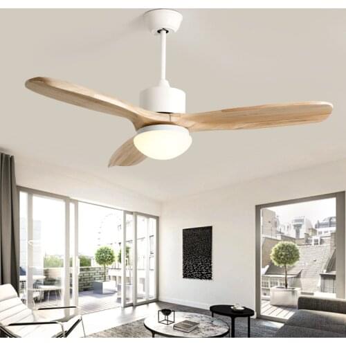Nordic retro fan lamp LED remote control ceiling fan living room dining room electric fan lamp high wind solid wood fan light