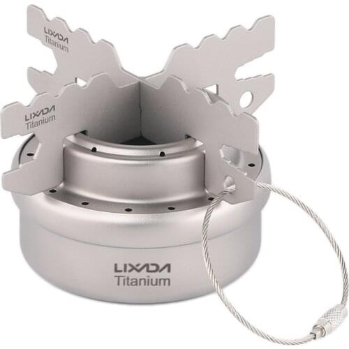 Lixada Outdoor Titanium Alcohol Stove & Rack Combo Set Mini Ultralight Portable Liquid Alcohol Stove with Cross Stand Stove Rack
