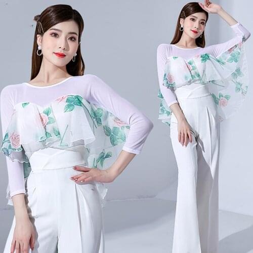 Modern Dance Top WomenS 2021 New Latin Dance Clothes Practice Performance Clothes Ballroom Dance Competition Costumes DQS7747