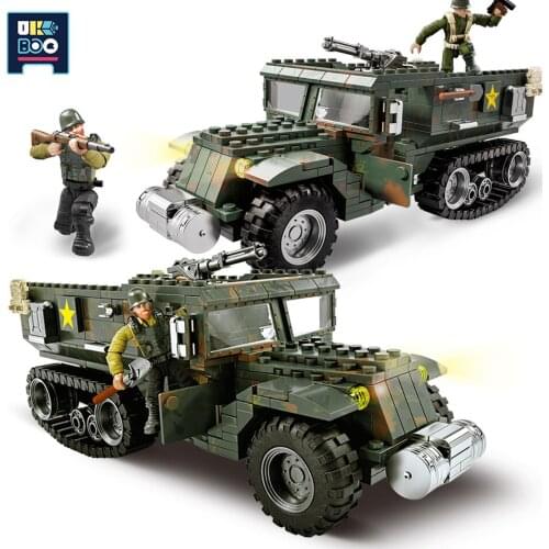 UKBOO 499PCS WW2 Military Armor Halftrack Model Building Blocks Infantry Off-Road Vehicle Weapon Soldier Figures Bricks Toys Boy