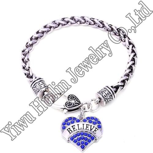 Believe crystal heart charm Bracelet christian religious best jewelry gift faith