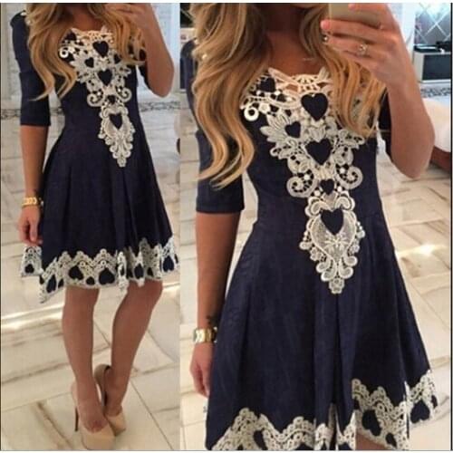 Grande Taille Dresses Vestido Vintage 2016 Waist Sexy Lace Round Neck Short-Sleeve Dress Sexy Beautiful Cheap Kleid AX248