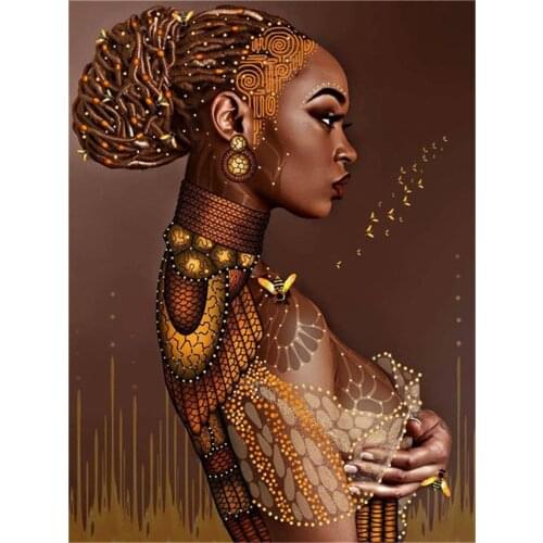African Woman Printed Water-Soluble Canvas 11CT Cross-Stitch DIY Embroidery Set DMC Threads Handiwork Hobby Sewing Adults