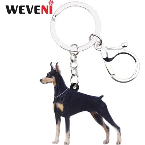 WEVENI Acrylic Anime Doberman Pinscher Dog Key Chains Ring Holder Women Girl Female Men Bag Party Car Charms Animal Jewelry Gift