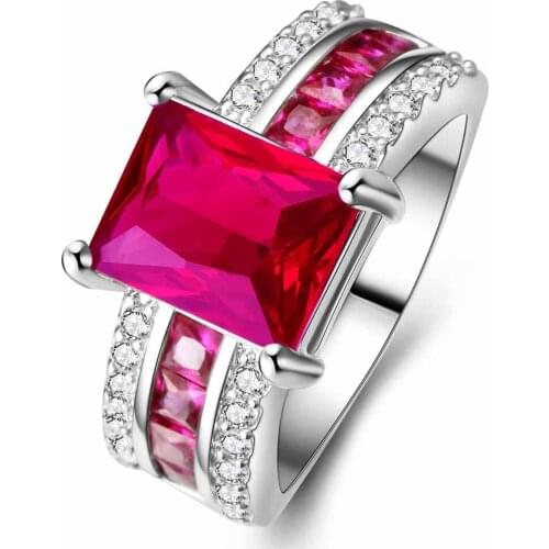 YaYI Fashion Womens Jewelry Ring CZ Red Zircon Silver Color Engagement Rings wedding Rings Party Rings gift