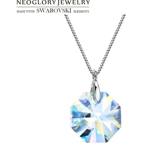 Neoglory Jewelry Elegant Octagon Crystal & S925 Silver Pendant Necklace Embellished With Crystals From Swarovski Hot Gifts