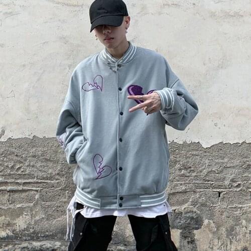 Street vintage embroidery heartbreak baseball uniform women wild couple jacket tide y2k top E-girl clothes streetwear sweatshirt