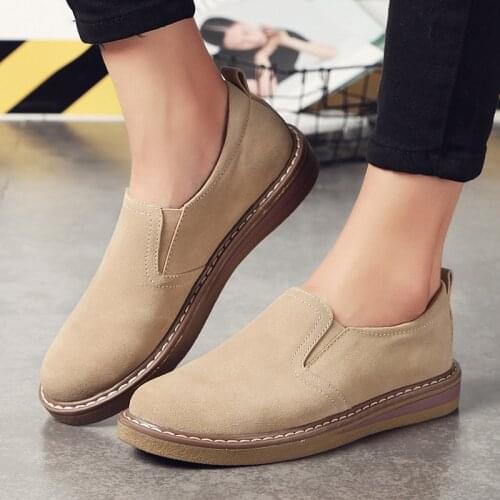 New Spring Women Flats Sneakers Suede Leather Round Toe Shoes Casual Shoes Women Slip On Flat Loafers Jazz Oxford