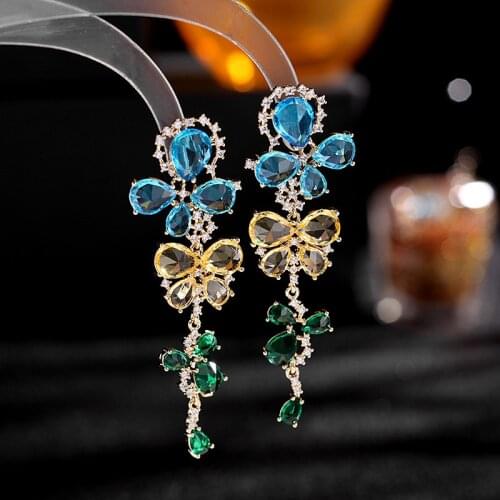 Bilincolor Blue Yellow Green Long Tassel Fashion Drop Earring for Women