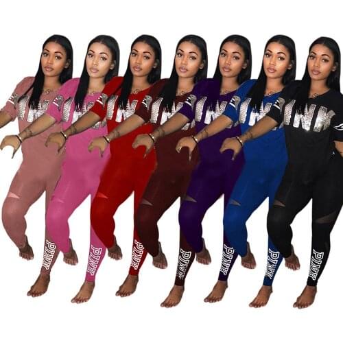 Pink Letter Print Tracksuits Women Two Piece Set 2021 Spring Plus Size T-Shirt Top And Pants Set Suits Casual Bodcon 2 Piece Set
