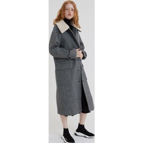 Winter Fashion Womens Wool Coat Faux Fur Lapel Detachable Plaid Woolen Slim Overcoat Female Vintage Warm Outerwear L 1760