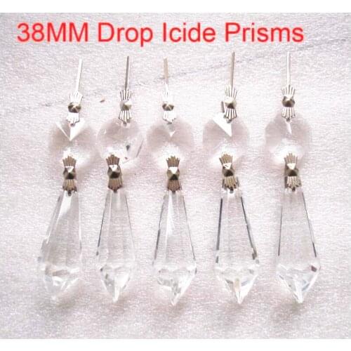 120 sets 38 mm Clear icicle U drops +butterfly connectors glass icicle U drops hanging prisms for wedding decoration