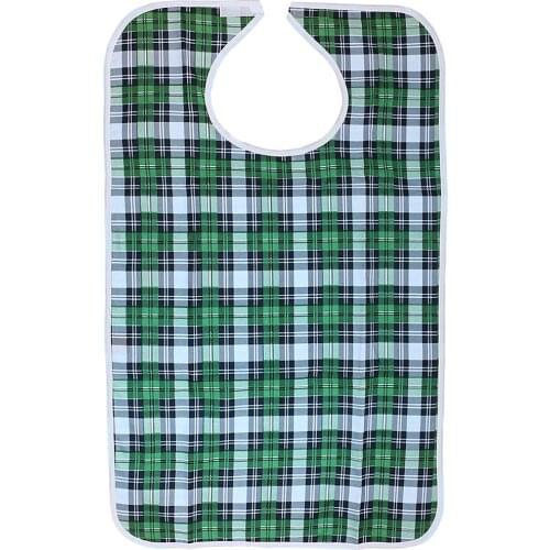2 Pieces Adults Reusable Mealtime Bib Protector Disability Aid Aprons Plaid Pattern