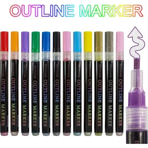 24 Colors Outline Metallic Markers Liner Glitter Magic Shimmer Paint Pens Graffiti Acrylic brush pen manga art supplies colores