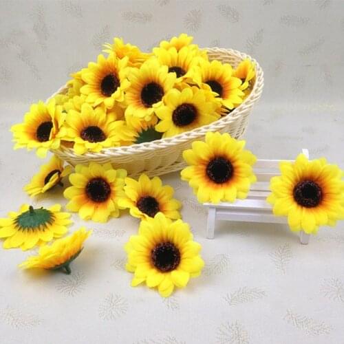 30pcs/lot Approx 7cm Small Silk cloth Sunflower DIY Handmake Artificial Flower Head Wedding Decoration 124