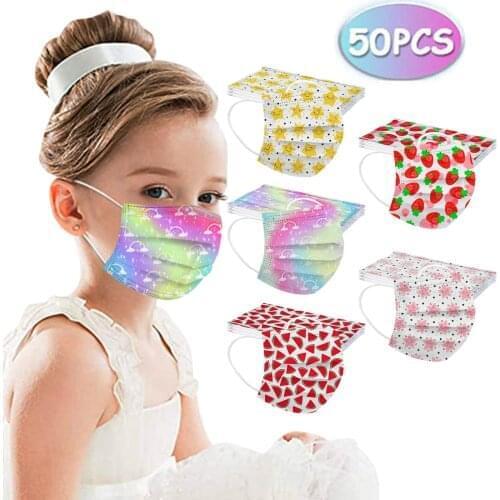 50pc Child Kids Fashion Face Mask Cartoon printing Elastic Disposable kawaii Masks Face Bandana Face Decor Party use