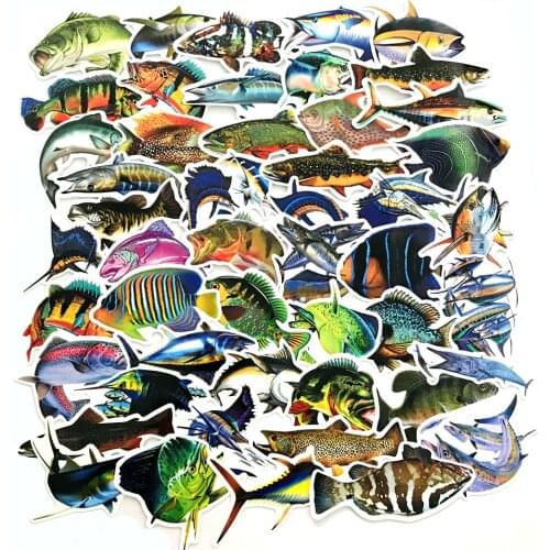 50Pcs /Set Outdoors Fisherman Go Fishing Sticker Angler Fish Self-made Waterproof Vinyl DIY Decals Car Accessories Stickers