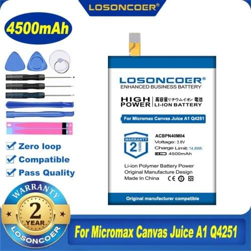 100% Original LOSONCOER 4500MaH ACBPN40M04 Battery For Micromax Canvas Juice A1 Q4251 Phone