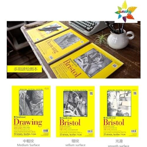 Strathmore 300 Series Watercolor paper,360-9,9"x12",Cold Press,12 Sheets.342-9,Bristol Smooth Pad, 9"x12" Tape Bound, 20 Sheets