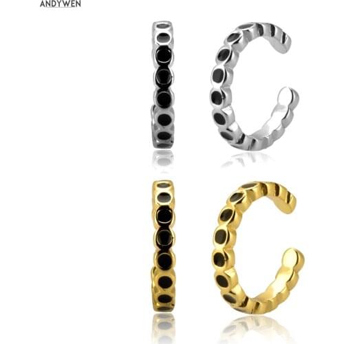 ANDYWEN 925 Sterling Silver Black Enamel Earcuffs No Piercing Clips Ear Cuff Fine Rock Punk Jewelry 2020 Crystal Jewelry