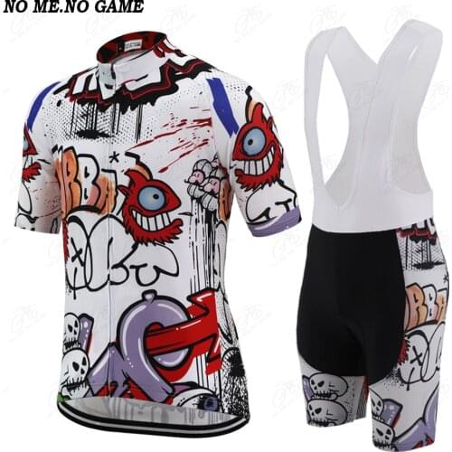 Unisex White Cartoon Hip hop cycling jersey set doodle Skull bike clothing Breathable Road team Bicycle jersey